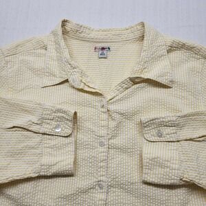 LL Bean Seersucker Shirt Womens 2X Yellow Stripe 3/4 Sleeve Preppy Coastal